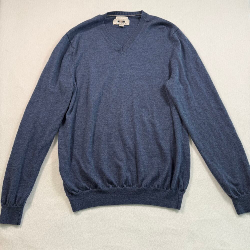 Vintage Joseph Abboud Fine Merino‎ Wool Navy Blue V-Neck Sweater Size Large